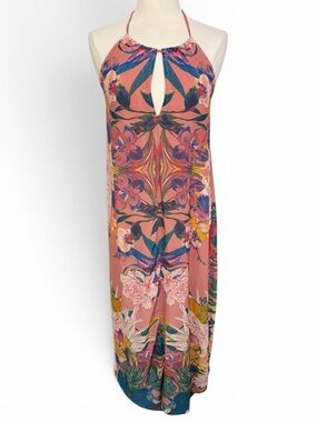 FLYING TOMATO Tropical Floral Halter Maxi Dress, Medium